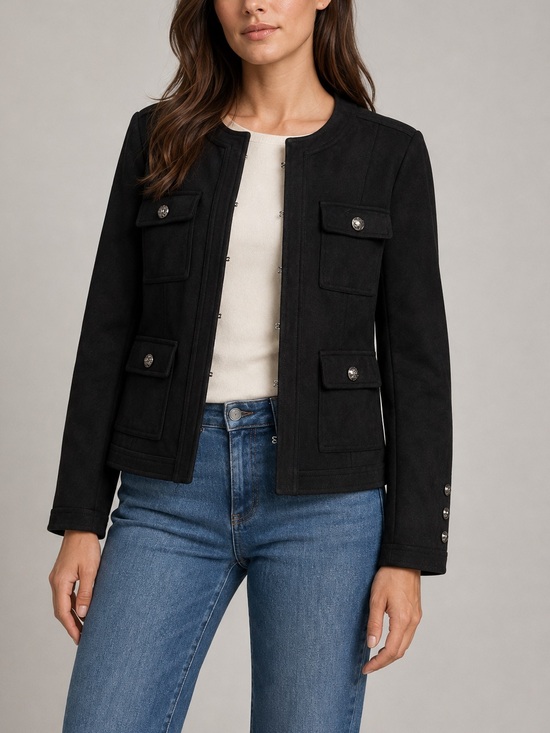 Carmen Marc Valvo Jackets & Blazers - Carmen Marc Valvo Black Faux Suede Military Jacket Medium | Pockets